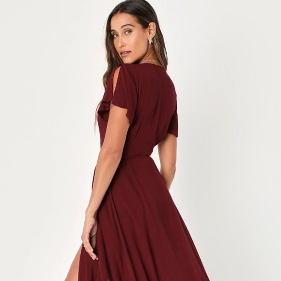 Lulus Heart of Marigold Burgundy Wrap Maxi Dress - Picture 4 of 8